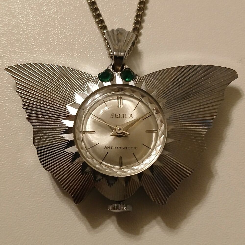 Parts/Repair VTG 70s Secila Swiss Butterfly Pendant Watch Mechanical